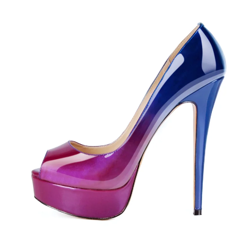 Women's water - resistant stiletto heel pumps for unexpected situationsBlue Purple Gradient Open Toe Pumps Platform Stiletto High Heels Pumps Women's water - resistant stiletto heel pumps for unexpected situationsBlue Purple Gradient Open Toe Pumps Platform Stiletto High Heels Pumps