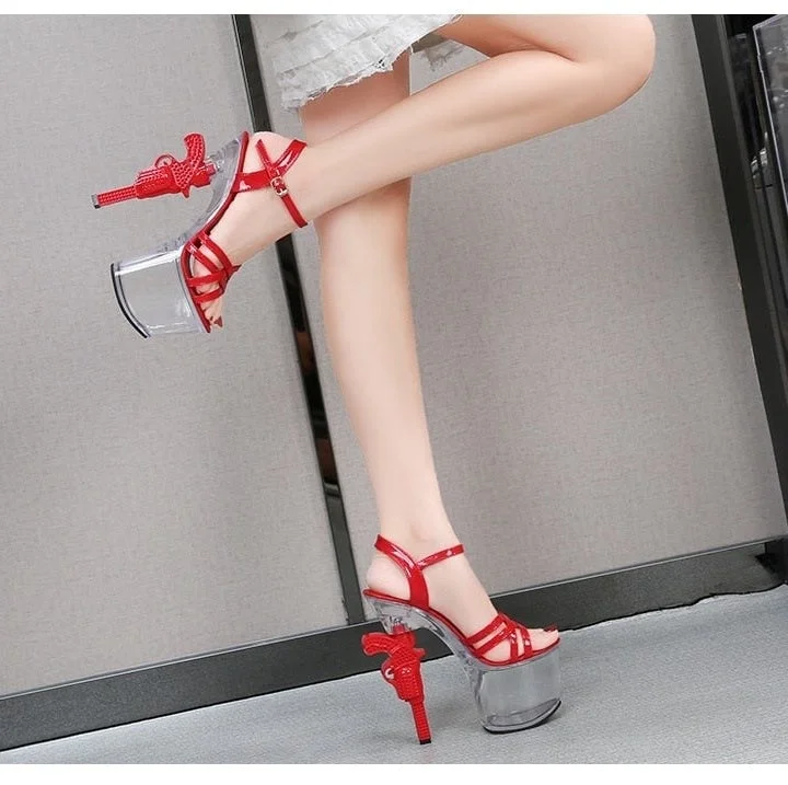 Women's brocade stiletto heel pumps with a vintage feelSexy Catwalk Pumps Transparent Patent Leather High Heel Platforms for Women