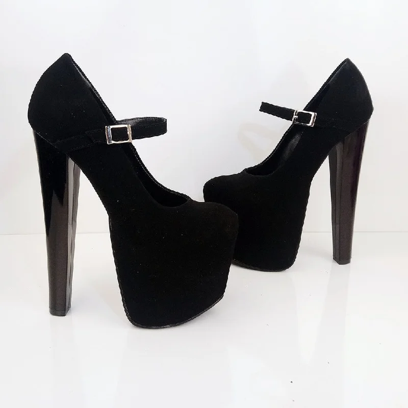Women's lace - trimmed stiletto heel pumps with a scalloped edgeMary Jane Black Suede High Heel Platform Shoes Women's lace - trimmed stiletto heel pumps with a scalloped edgeMary Jane Black Suede High Heel Platform Shoes