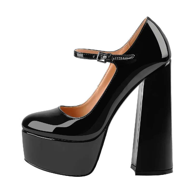 Women's metallic leather stiletto heel pumps with a reflective surfaceMary Jane Platform Chunky High Heels Pumps Women's metallic leather stiletto heel pumps with a reflective surfaceMary Jane Platform Chunky High Heels Pumps