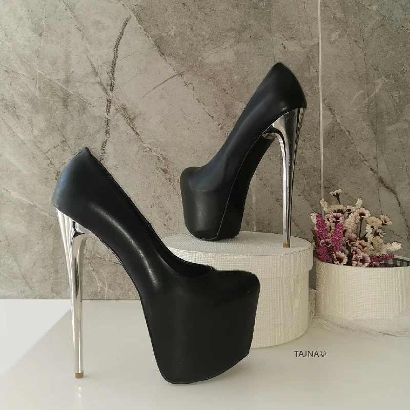 Women's evening gala stiletto heel pumps in a long - lasting colorMetallic Heel Black Hidden Platform Women's evening gala stiletto heel pumps in a long - lasting colorMetallic Heel Black Hidden Platform