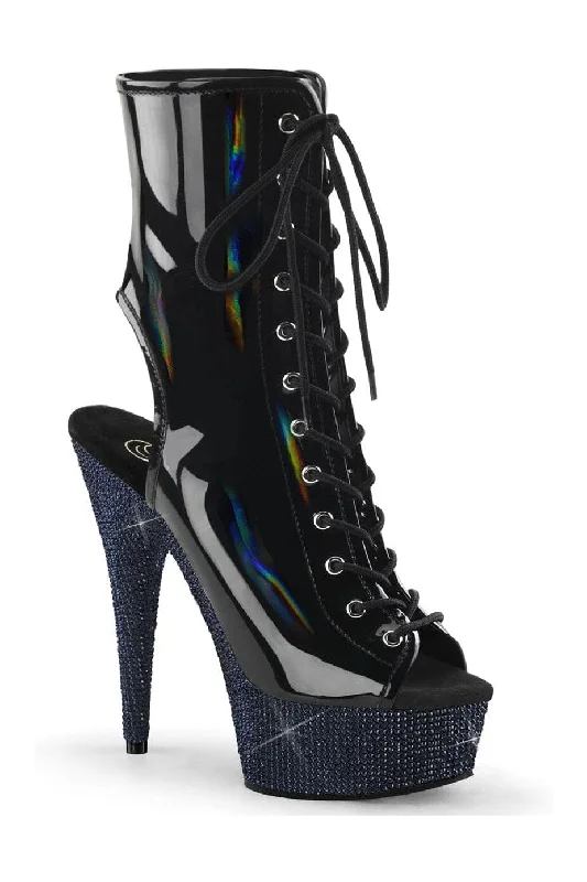 women's ankle boots with snakeskin printBEJEWELED-1016-6 Black Patent Ankle Boot