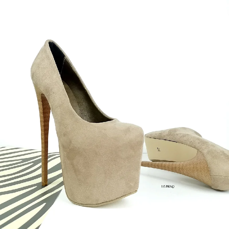 Women's non - slip stiletto heel pumps for safety on slippery floorsBeige Suede Platform Pump Heels Women's non - slip stiletto heel pumps for safety on slippery floorsBeige Suede Platform Pump Heels
