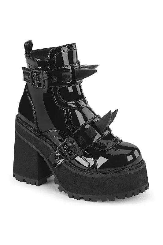 women's heeled ankle bootsASSAULT-72 Black Patent Ankle Boot