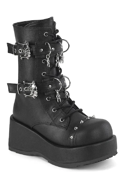 women's ankle boots for winterCUBBY-54 Black Vegan Leather Ankle Boot