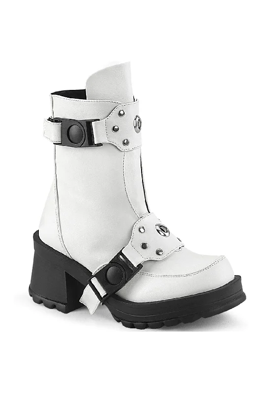 women's ankle boots with embroideryBRATTY-56 White Vegan Leather Ankle Boot