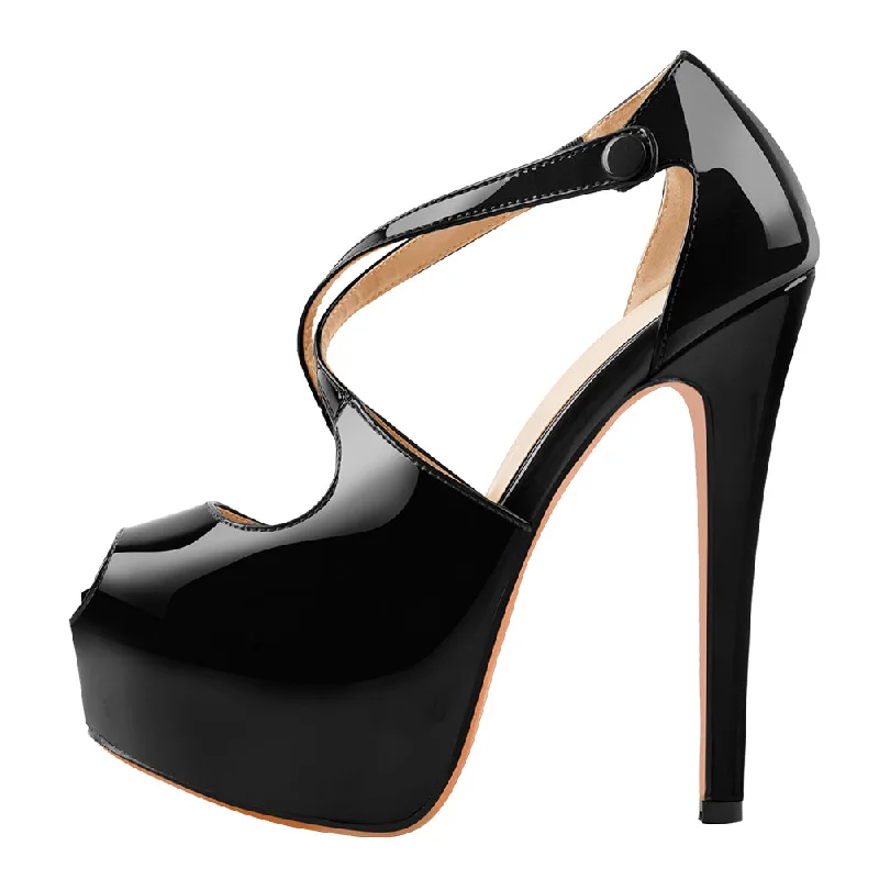 Women's wide - width stiletto heel pumps for a comfortable fitOnlymaker Peep Toe Platform Cross Straps High Heels Women's wide - width stiletto heel pumps for a comfortable fitOnlymaker Peep Toe Platform Cross Straps High Heels