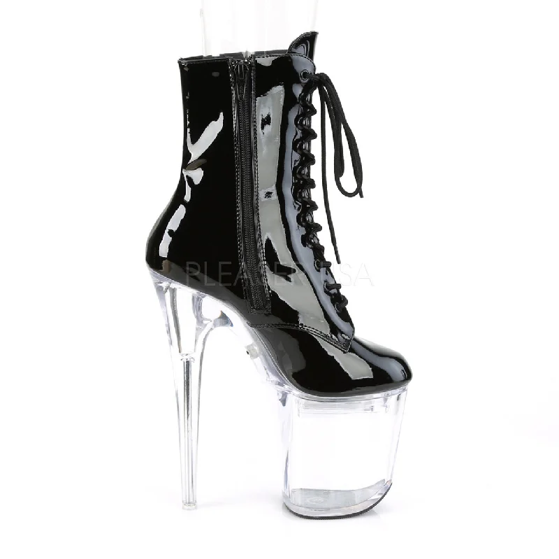 women's ankle boots with bow details8" Heel Clear-Black Ankle Booties*