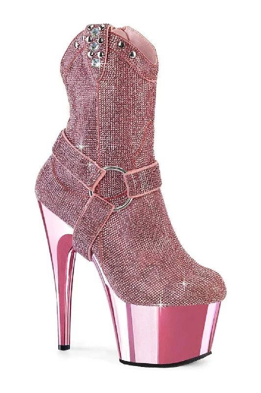 women's ankle boots with block heelsADORE-1029CHRS Pink Faux Suede Ankle Boot