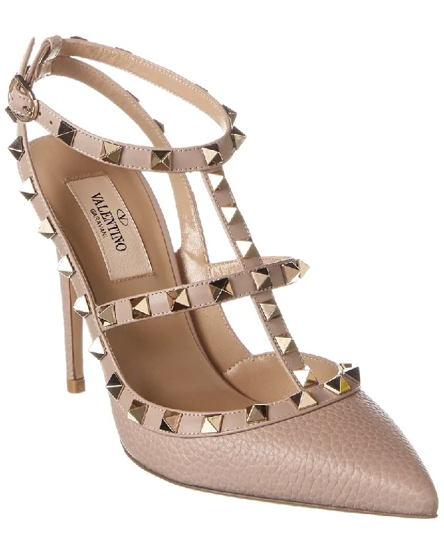 Women's wedding stiletto heel pumps with a pearl - encrusted strapValentino Rockstud Caged 100 Grainy Leather Pump Women's wedding stiletto heel pumps with a pearl - encrusted strapValentino Rockstud Caged 100 Grainy Leather Pump