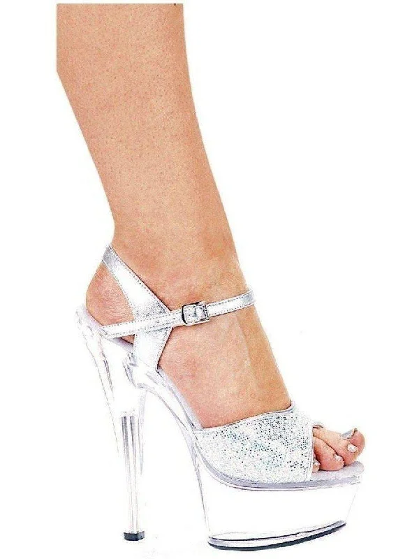 Plus Size Women's Wedge Heeled Sandals with Cork Sole in Beige for Added Comfort and StyleEllie Shoes E-601-Juliet-G 6" Heel Women's Glitter Sandal.