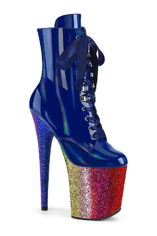women's ankle boots with pointed toeFLAMINGO-1020HG Blue Patent Ankle Boot
