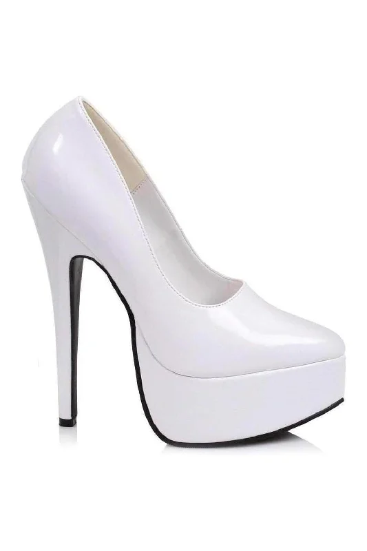 Women's wide - width stiletto heel pumps for a comfortable fit652-PRINCE Platform Pump  | White Patent