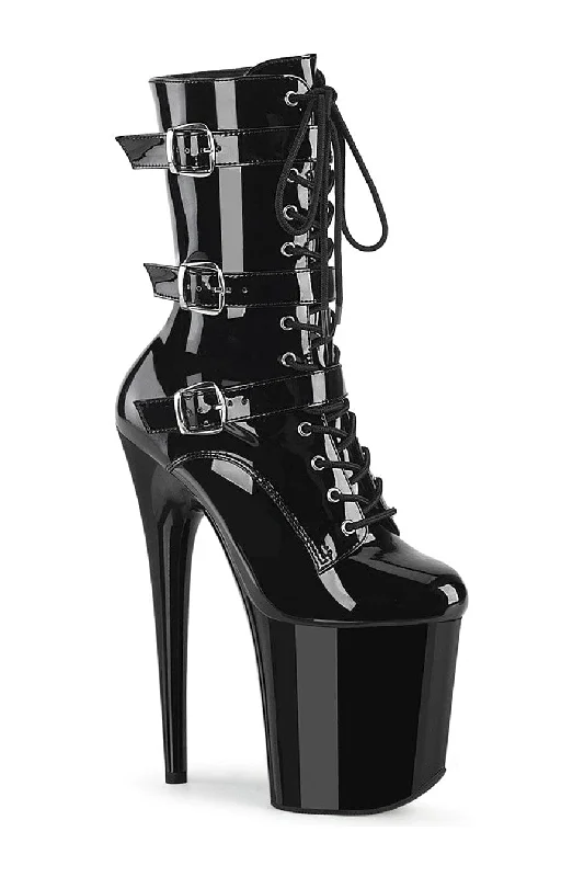 women's ankle boots with unique patternsFLAMINGO-1043 Black Patent Ankle Boot