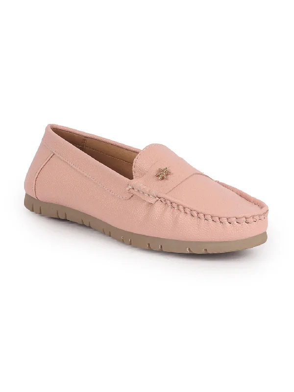 Women's casual shoes for a coffee date Women Rose Pink Textured Flat Comfortable Lightweight Slip On Loafers|Office Shoe|Slip On Shoe|Anti Skid Rubber Sole