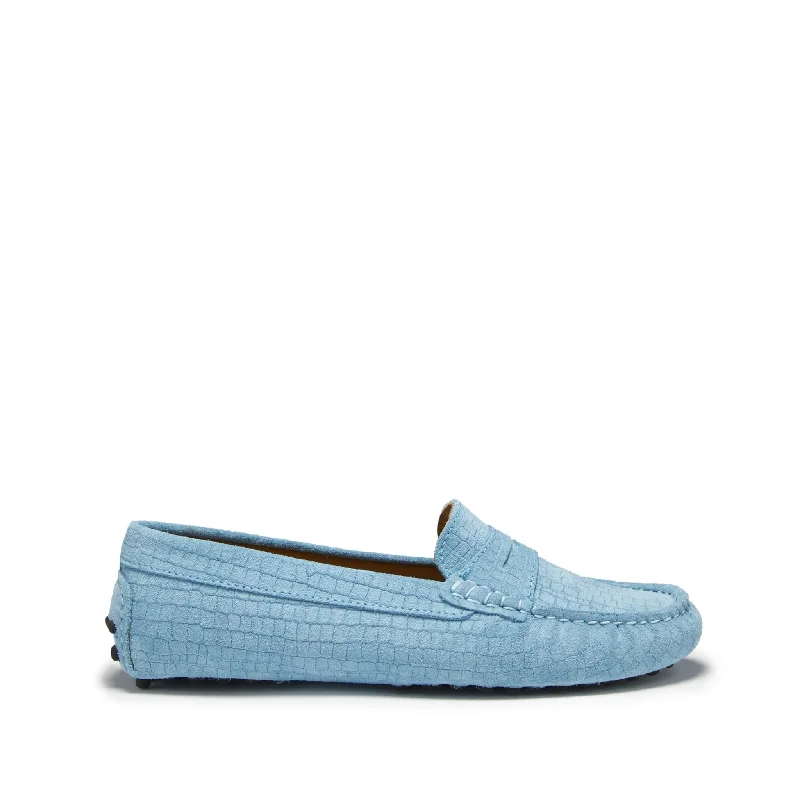 Women's Metallic Foil - Finish Loafers in Gold for a Glamorous Night Out Women's Penny Driving Loafers, blue embossed suede Women's Metallic Foil - Finish Loafers in Gold for a Glamorous Night Out Women's Penny Driving Loafers, blue embossed suede
