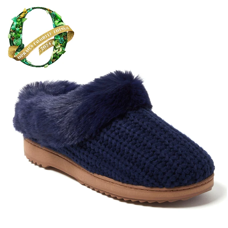 Women's Leather Slippers with a Hand - Stitched Design in Burgundy for Durability Dearfoams Women's Hannah Festive Knit Clog Slipper