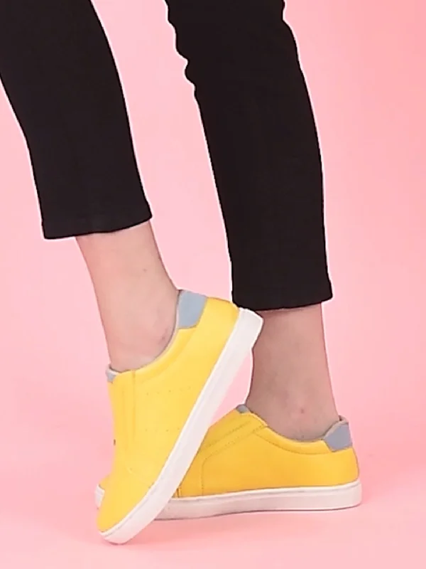 Women's casual sneakers for an active lifestyle Women Yellow Elastic Closure Stitched Comfort Slip On Sneaker Shoes Women's casual sneakers for an active lifestyle Women Yellow Elastic Closure Stitched Comfort Slip On Sneaker Shoes