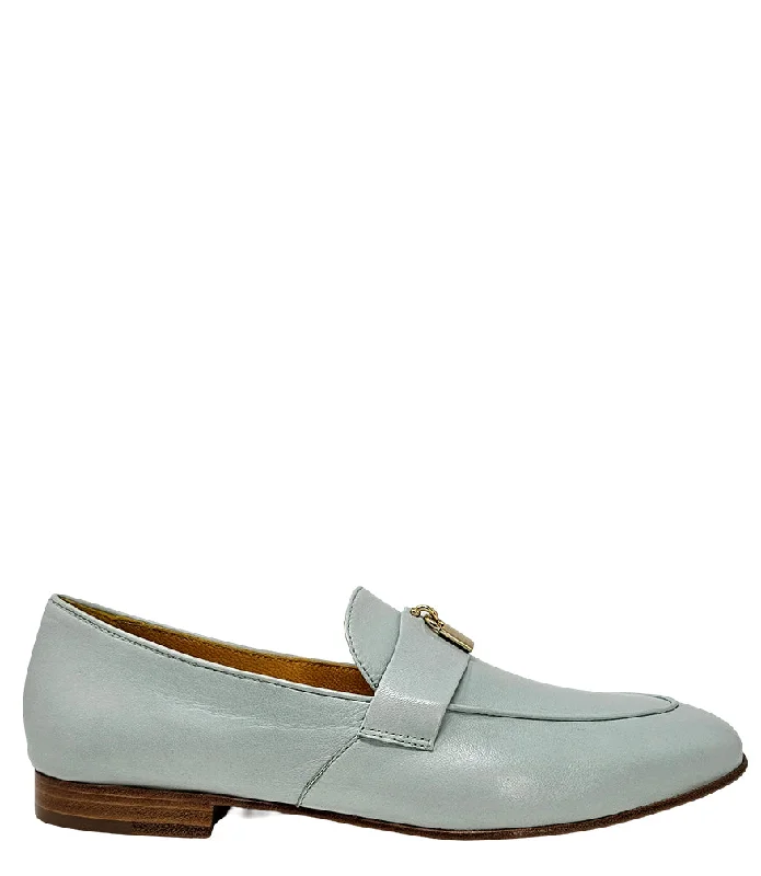 Women's Glitter - Embellished Loafers in Silver for a Sparkly Party Look Seafoam Leather Lock Flat Loafer Women's Glitter - Embellished Loafers in Silver for a Sparkly Party Look Seafoam Leather Lock Flat Loafer