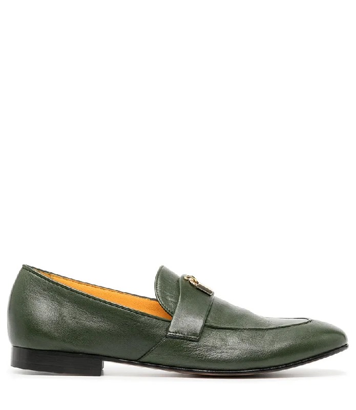Women's Metallic Foil - Finish Loafers in Gold for a Glamorous Night Out Green Leather Lock Flat Loafer Women's Metallic Foil - Finish Loafers in Gold for a Glamorous Night Out Green Leather Lock Flat Loafer