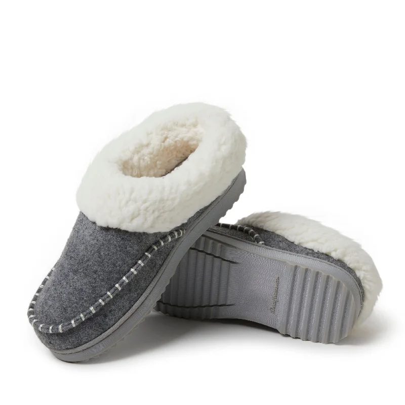 Women's Moccasin - Style Slippers with Fringe Detail in Brown for a Rustic Look Dearfoams Women's Nyla Felted Plaid Moccasin Toe Clog Slipper Women's Moccasin - Style Slippers with Fringe Detail in Brown for a Rustic Look Dearfoams Women's Nyla Felted Plaid Moccasin Toe Clog Slipper