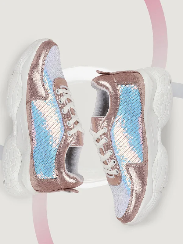 Women's casual platform shoes for added height Women Pink Stylish Lace Up Embellished Sneakers Women's casual platform shoes for added height Women Pink Stylish Lace Up Embellished Sneakers