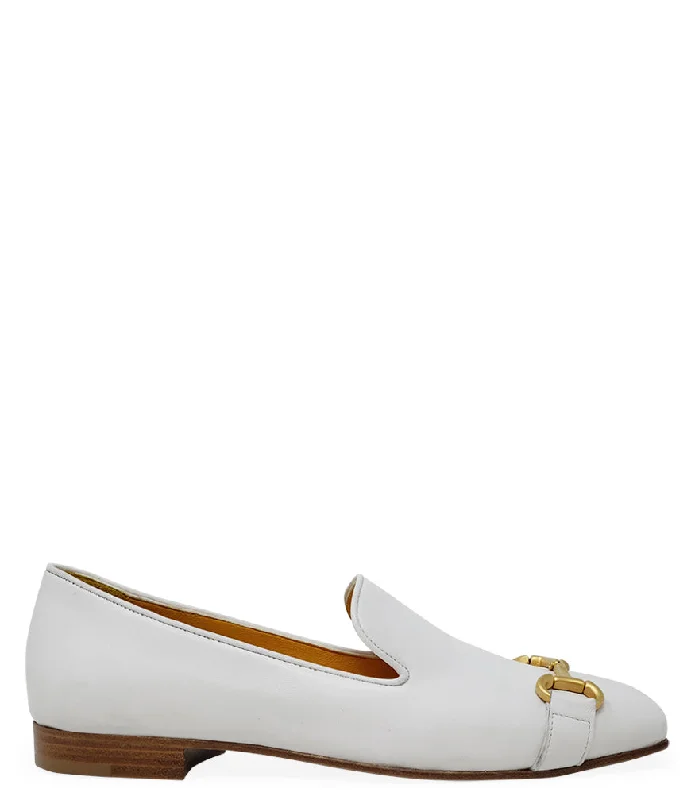 Women's Embroidered Floral Pattern Loafers in Beige for a Spring - Inspired Outfit White Leather Square Toe Loafer Women's Embroidered Floral Pattern Loafers in Beige for a Spring - Inspired Outfit White Leather Square Toe Loafer