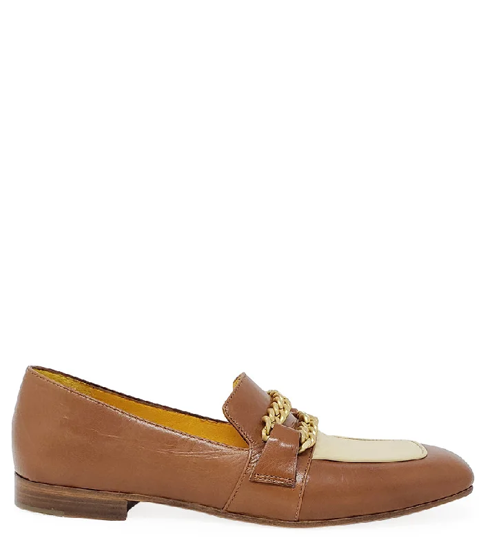 Women's Geometric - Patterned Loafers in Multicolor for a Fashion - Forward Look Flat Loafer Tan/Cream