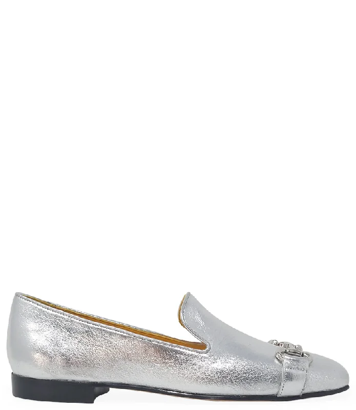 Women's Bow - Embellished Loafers in Red for a Feminine Touch Silver Leather Square Toe Loafer Women's Bow - Embellished Loafers in Red for a Feminine Touch Silver Leather Square Toe Loafer