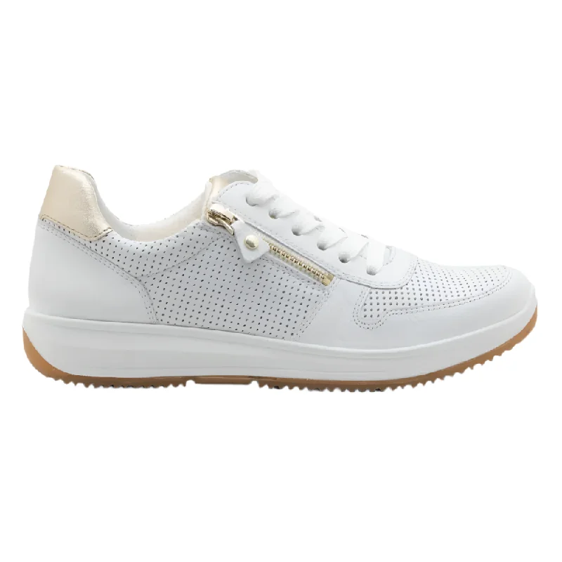 Women's casual shoes with embroidery for a detailed design Ara Women's Opal Zip & Lace Sneaker White / Platinum Calf / Metallic Women's casual shoes with embroidery for a detailed design Ara Women's Opal Zip & Lace Sneaker White / Platinum Calf / Metallic