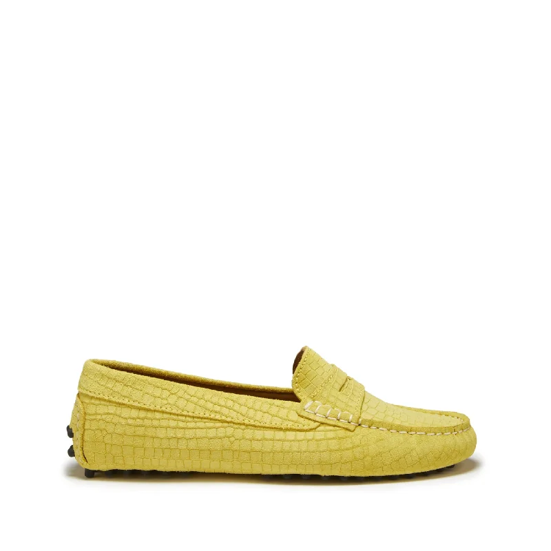 Women's Glitter - Embellished Loafers in Silver for a Sparkly Party Look Women's Penny Driving Loafers, yellow embossed suede