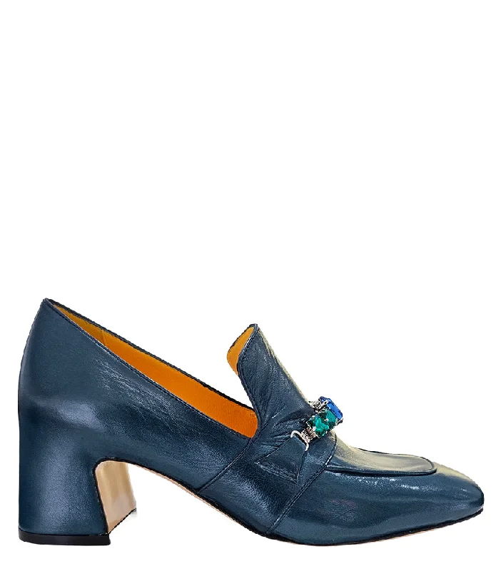 Women's Memory Foam Insole Loafers in Pink for Added Comfort Navy Leather Mid Heel Jeweled Loafer Women's Memory Foam Insole Loafers in Pink for Added Comfort Navy Leather Mid Heel Jeweled Loafer