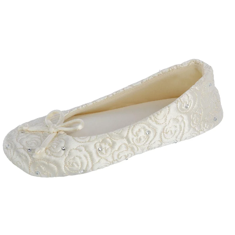 Women's Slippers with a Built - in Heel in Black for a Slightly Elevated Look Women's Slippers with a Built - in Heel in Black for a Slightly Elevated Look Women's Terry Lined Rose Quilted Ballerina Slippers
