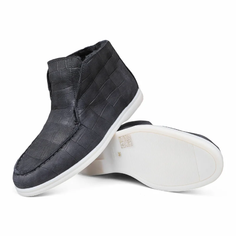 Women's Glitter - Embellished Loafers in Silver for a Sparkly Party Look 1020 - Black Croc Faux Fur Women's Glitter - Embellished Loafers in Silver for a Sparkly Party Look 1020 - Black Croc Faux Fur