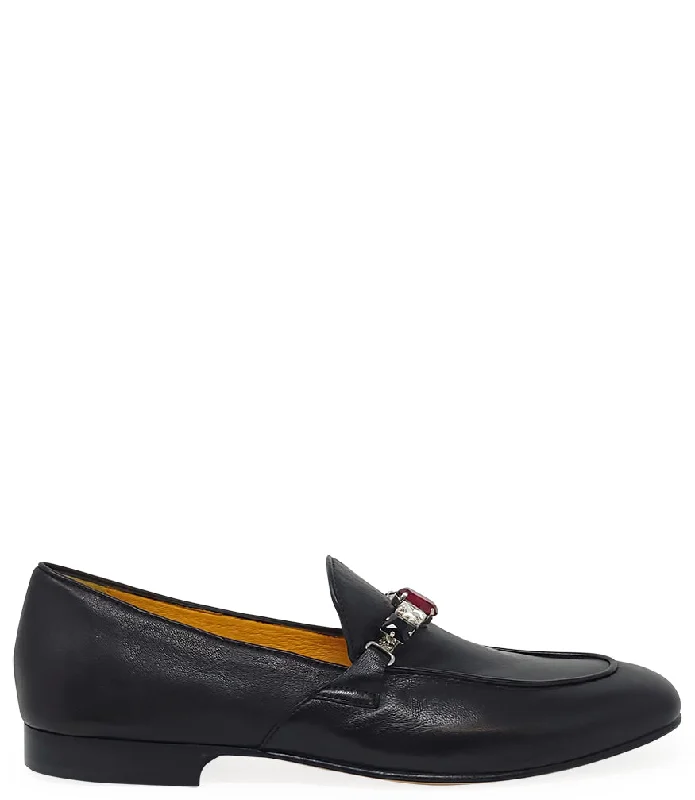 Women's Metallic Foil - Finish Loafers in Gold for a Glamorous Night Out Black Leather Jeweled Loafer Women's Metallic Foil - Finish Loafers in Gold for a Glamorous Night Out Black Leather Jeweled Loafer