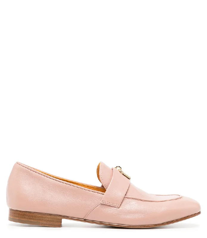 Women's Bow - Embellished Loafers in Red for a Feminine Touch Light Pink Leather Lock Flat Loafer Women's Bow - Embellished Loafers in Red for a Feminine Touch Light Pink Leather Lock Flat Loafer