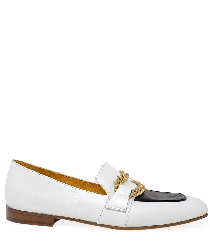 Women's Metallic Foil - Finish Loafers in Gold for a Glamorous Night Out Flat Loafer Wht/Blk Women's Metallic Foil - Finish Loafers in Gold for a Glamorous Night Out Flat Loafer Wht/Blk