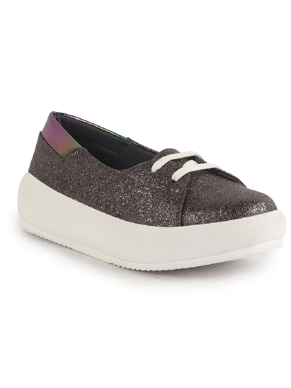 Women's casual shoes with leopard prints for a trendy style Women Dark Grey Embellished Lace Height Enhancer Slip On Sneaker|Casual Shoe|Evening Party Shoe|Anti Skid Sole Women's casual shoes with leopard prints for a trendy style Women Dark Grey Embellished Lace Height Enhancer Slip On Sneaker|Casual Shoe|Evening Party Shoe|Anti Skid Sole