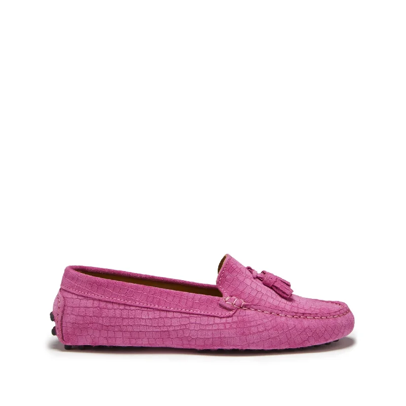 Women's Bow - Embellished Loafers in Red for a Feminine Touch Women's Tasselled Driving Loafers, pink embossed suede Women's Bow - Embellished Loafers in Red for a Feminine Touch Women's Tasselled Driving Loafers, pink embossed suede