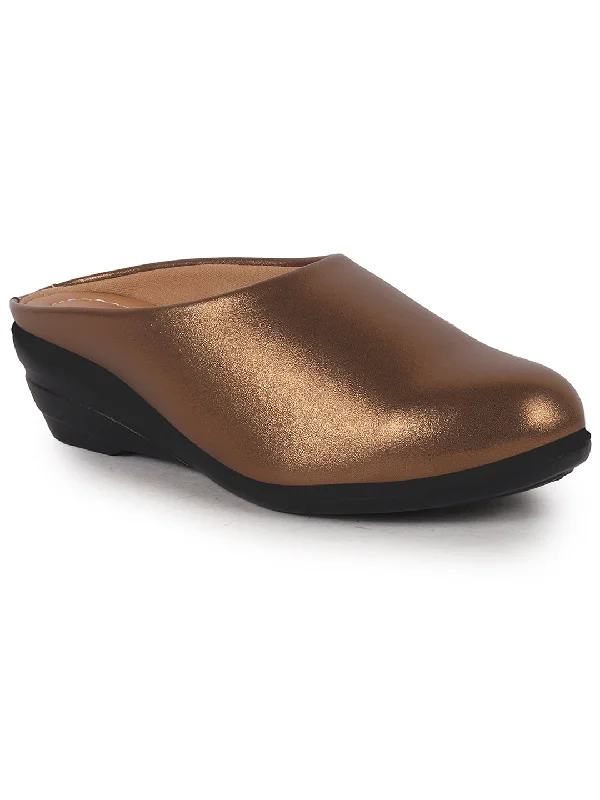 Women's casual platform shoes for added height Women Copper Shimmery Platform Wedge Heel Back Open Slip On Shoes for Party|Formal Dress Ballerina|Lightweight All Day Formal Shoes Women's casual platform shoes for added height Women Copper Shimmery Platform Wedge Heel Back Open Slip On Shoes for Party|Formal Dress Ballerina|Lightweight All Day Formal Shoes