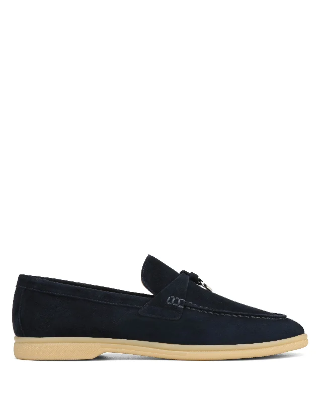 Women's Tassel - Trimmed Loafers with a Low Heel in Olive Green for a Trendy Twist Jamie Navy Suede