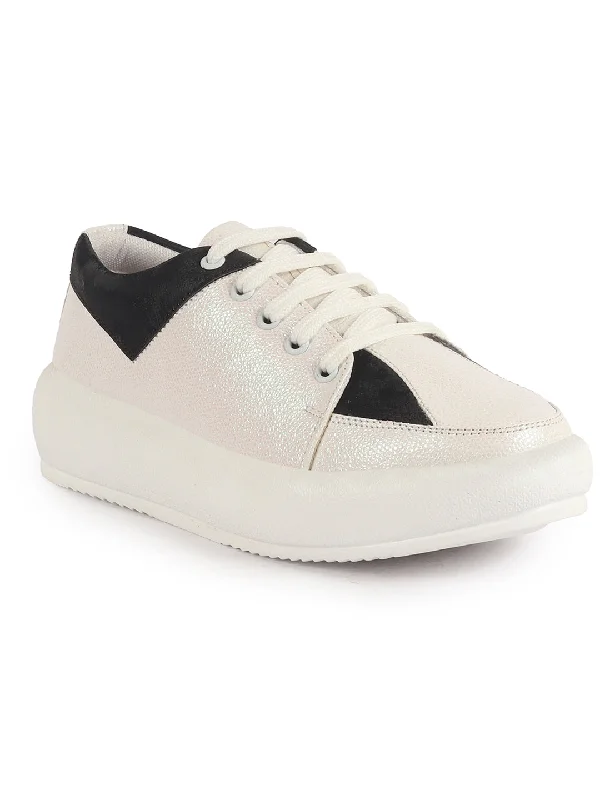 Women's casual ballet flats for a feminine look Women White Lightweight Height Enhancer Chunky Lace-Up Sneakers|Memory Cushion Insole|Evening Party Shoe Women's casual ballet flats for a feminine look Women White Lightweight Height Enhancer Chunky Lace-Up Sneakers|Memory Cushion Insole|Evening Party Shoe