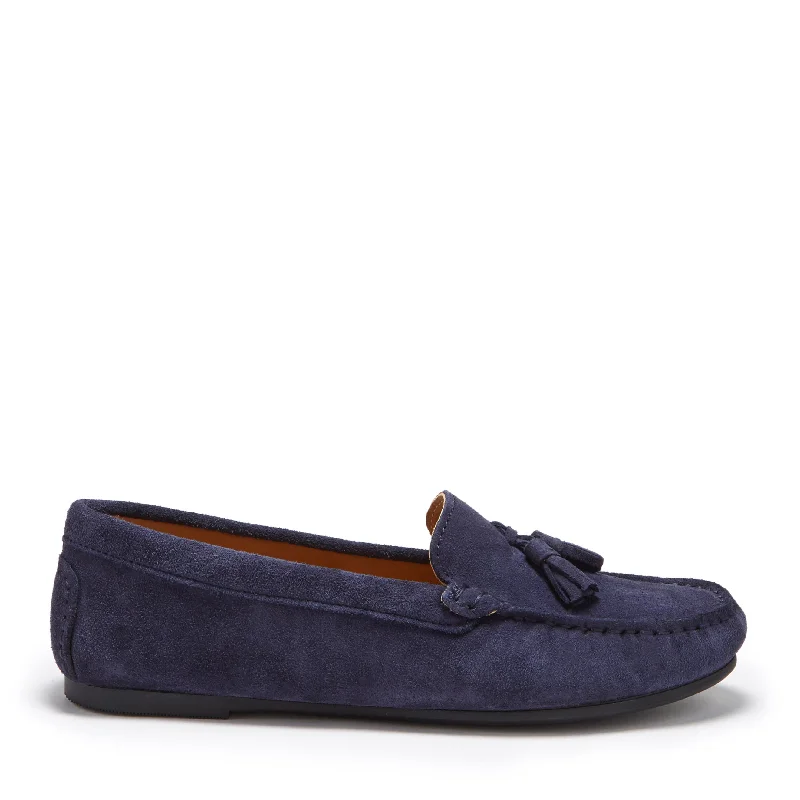 Women's Premium Leather Tassel Loafers in Dark Brown for a Classic Office Look Women's Tasselled Driving Loafers Full Rubber Sole, navy blue suede Women's Premium Leather Tassel Loafers in Dark Brown for a Classic Office Look Women's Tasselled Driving Loafers Full Rubber Sole, navy blue suede