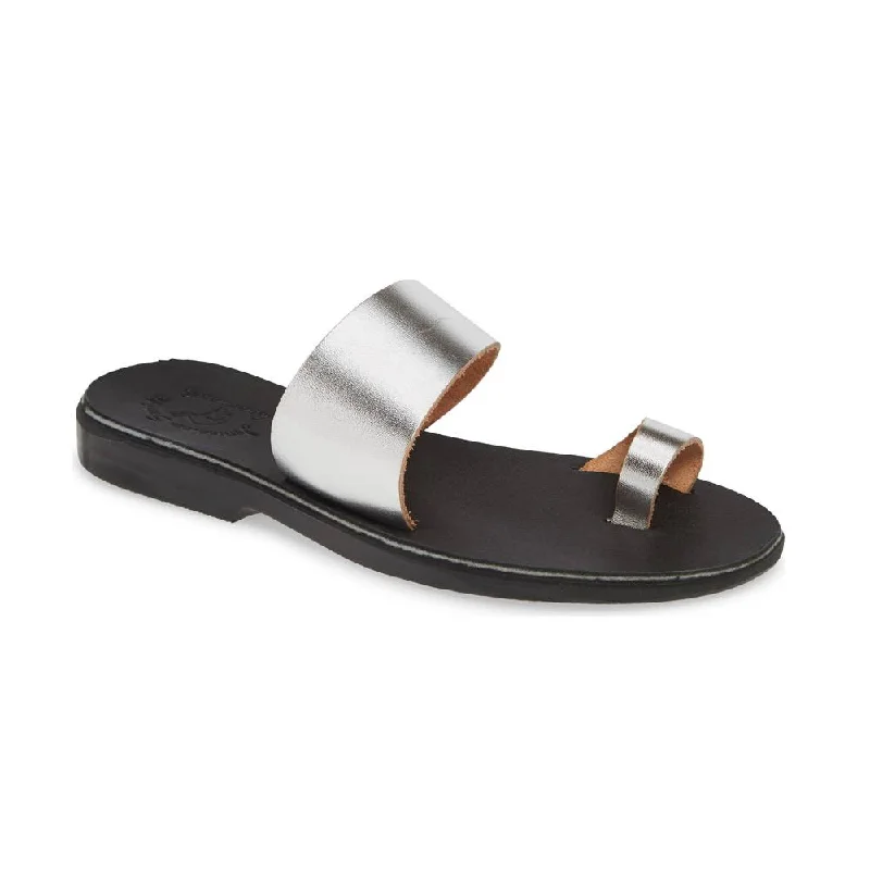 Child - Friendly Women's Sandals with a Secure Buckle in Purple for Moms on the GoAbra - Leather Toe Loop Sandal | Silver Child - Friendly Women's Sandals with a Secure Buckle in Purple for Moms on the GoAbra - Leather Toe Loop Sandal | Silver
