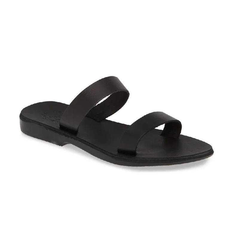 Women's Thong Sandals with a Beaded Design in Multicolor for a Beachy AestheticAda - Leather Double Strap Sandal | Black Women's Thong Sandals with a Beaded Design in Multicolor for a Beachy AestheticAda - Leather Double Strap Sandal | Black
