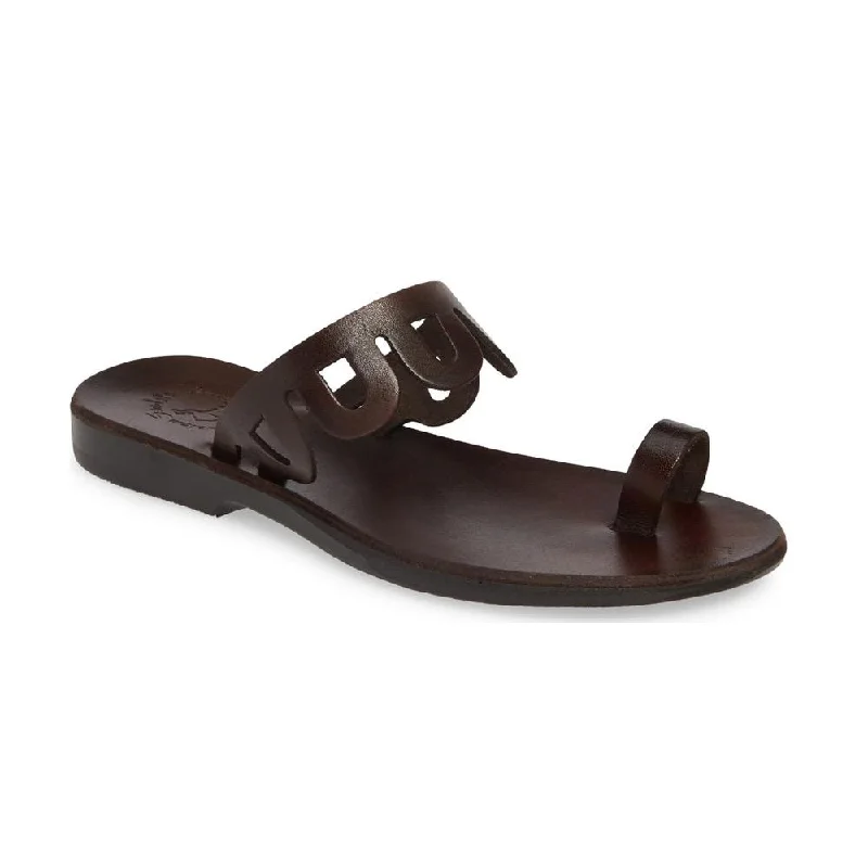Anti - Slip Women's Sandals with a Grooved Sole in Green for Outdoor AdventuresAja - Leather Flat Sandal | Brown Anti - Slip Women's Sandals with a Grooved Sole in Green for Outdoor AdventuresAja - Leather Flat Sandal | Brown