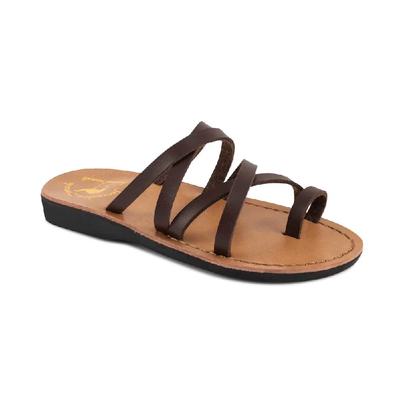Elastic - Strap Women's Sandals with a Padded Toe in Teal for Easy On - and - OffAriel Vegan - Leather Alternative Sandal | Brown Elastic - Strap Women's Sandals with a Padded Toe in Teal for Easy On - and - OffAriel Vegan - Leather Alternative Sandal | Brown