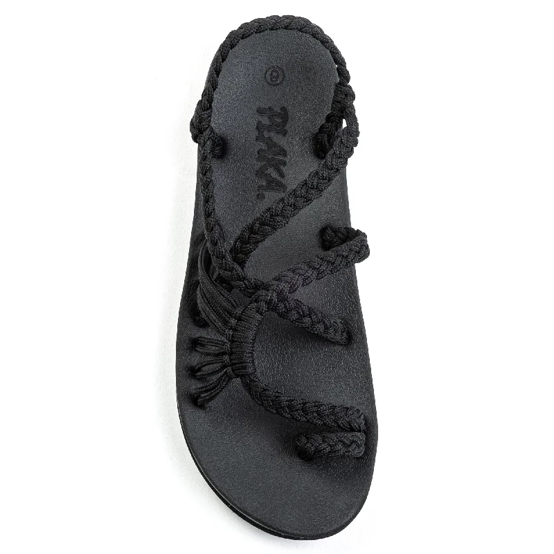 Women's Cork - Soled Espadrille Sandals with a Rope - Trimmed Upper in Navy for a Summer VibeAtlantis Sandals for Women with Arch Support | Black Women's Cork - Soled Espadrille Sandals with a Rope - Trimmed Upper in Navy for a Summer VibeAtlantis Sandals for Women with Arch Support | Black