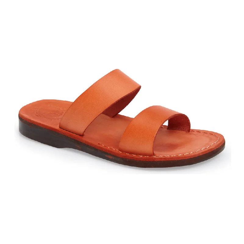 Child - Friendly Women's Sandals with a Secure Buckle in Purple for Moms on the GoAviv - Leather Wide Strap Sandal | Orange Child - Friendly Women's Sandals with a Secure Buckle in Purple for Moms on the GoAviv - Leather Wide Strap Sandal | Orange