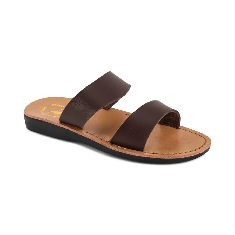 Child - Friendly Women's Sandals with a Secure Buckle in Purple for Moms on the GoAviv Vegan - Leather Alternative Sandal | Brown Child - Friendly Women's Sandals with a Secure Buckle in Purple for Moms on the GoAviv Vegan - Leather Alternative Sandal | Brown